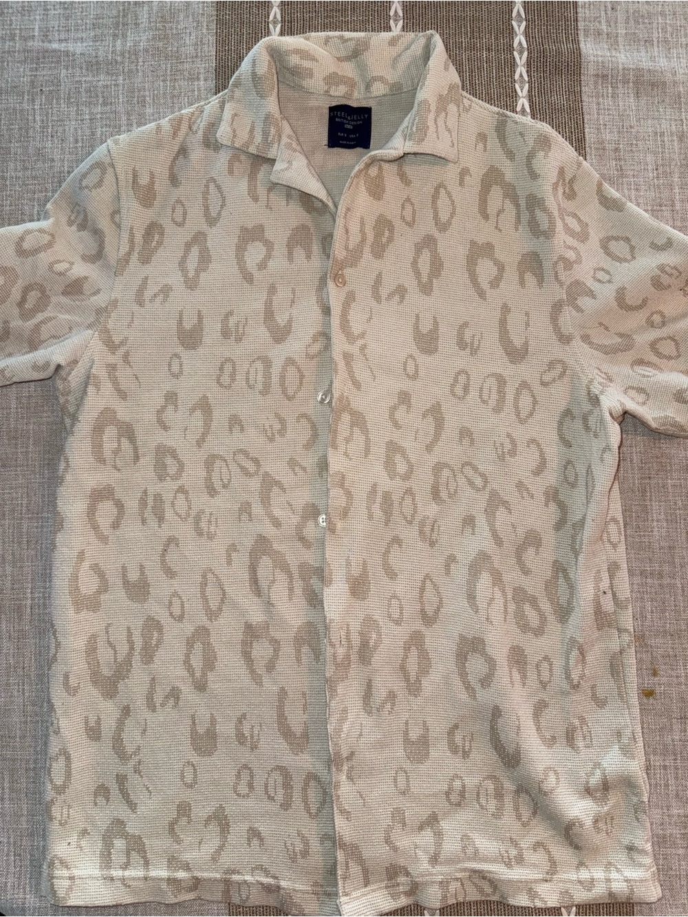 Men’s Beige Leopard-Print Button-Down Shirt